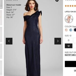 Rickie Freeman for Teri Jon One-Shoulder Sapphire Jacquard Gown. - Sz 18